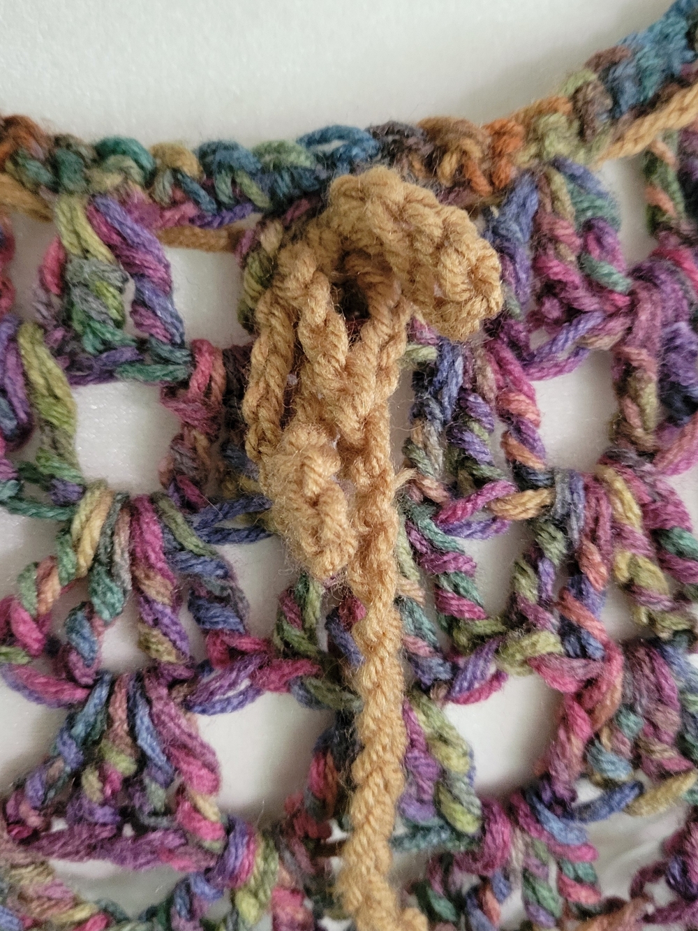 Hand-Crocheted Multicolor Open-Weave Poncho Sweater - Picture 5 of 5